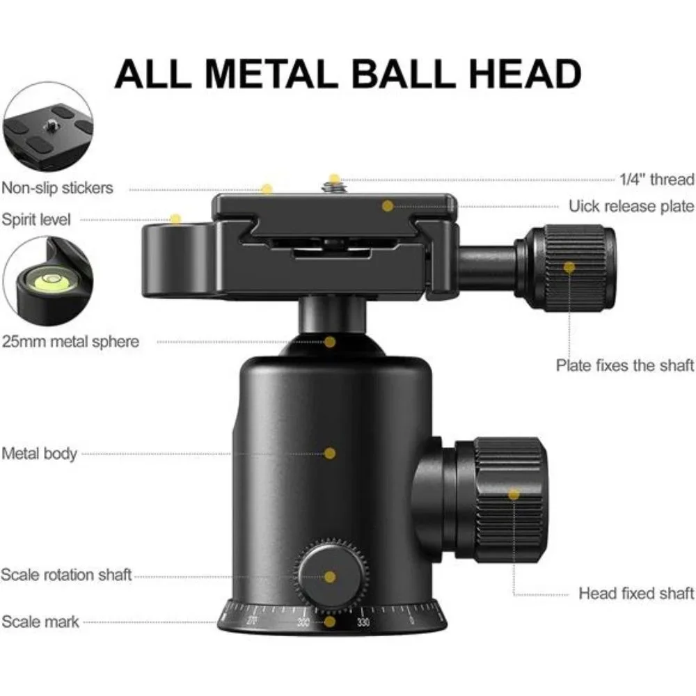 78-Inch Camera Tripod with 360° Ball Head - Aluminum (20lbs Load, Includes Bag)